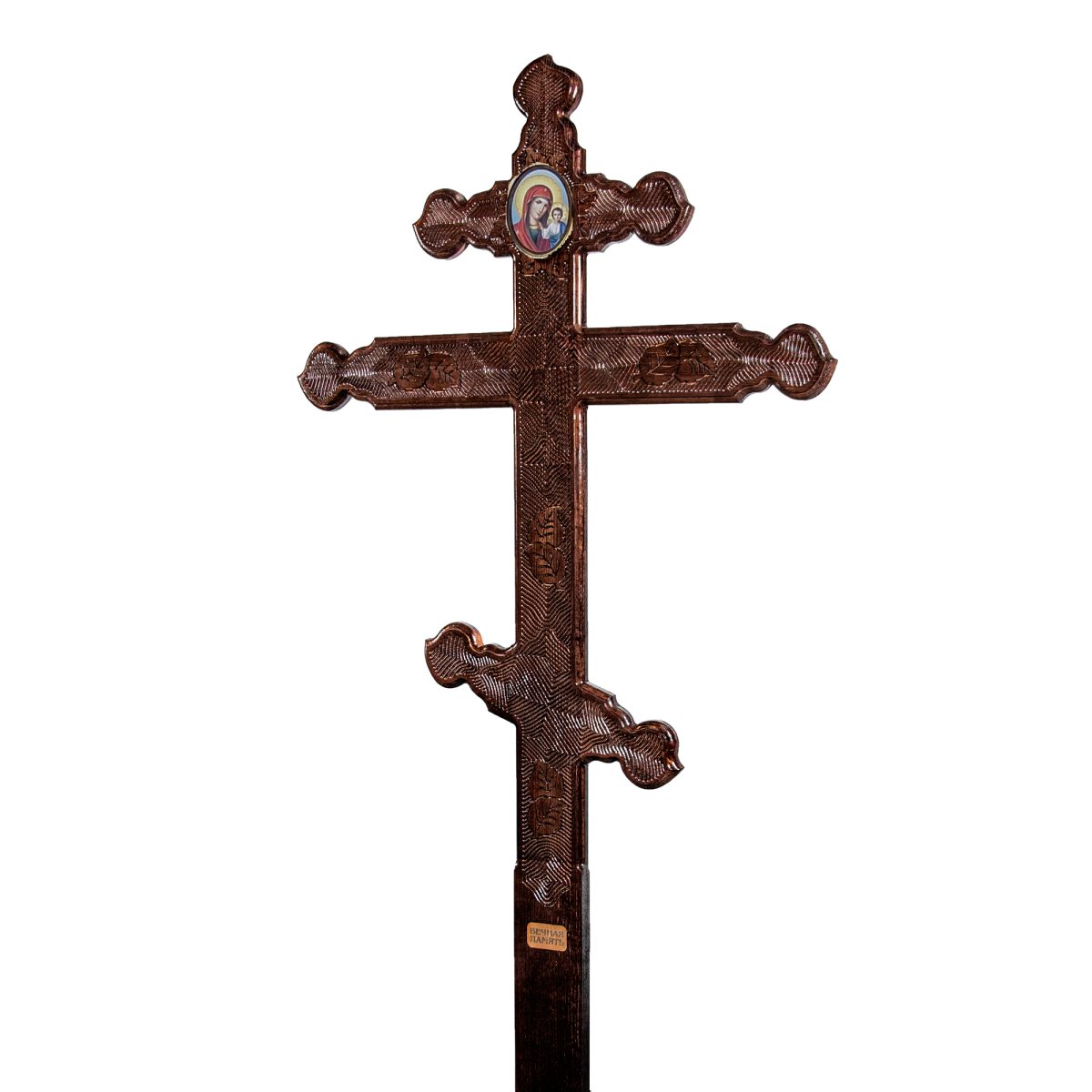 Крест на могилу сосновый Купола-Лист Березы с иконой Богородица