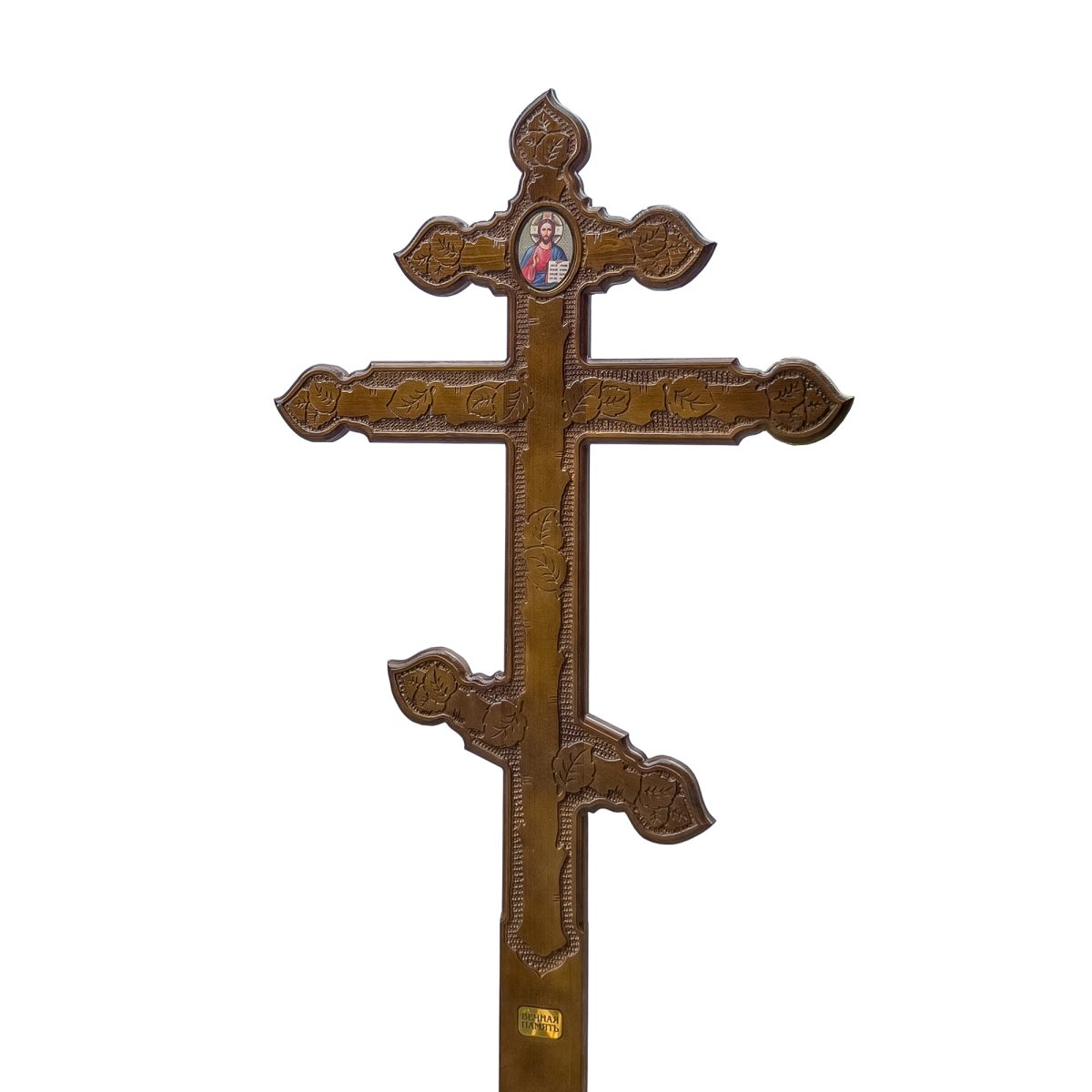 Крест на могилу сосновый Березка-Купола с иконой Иисус