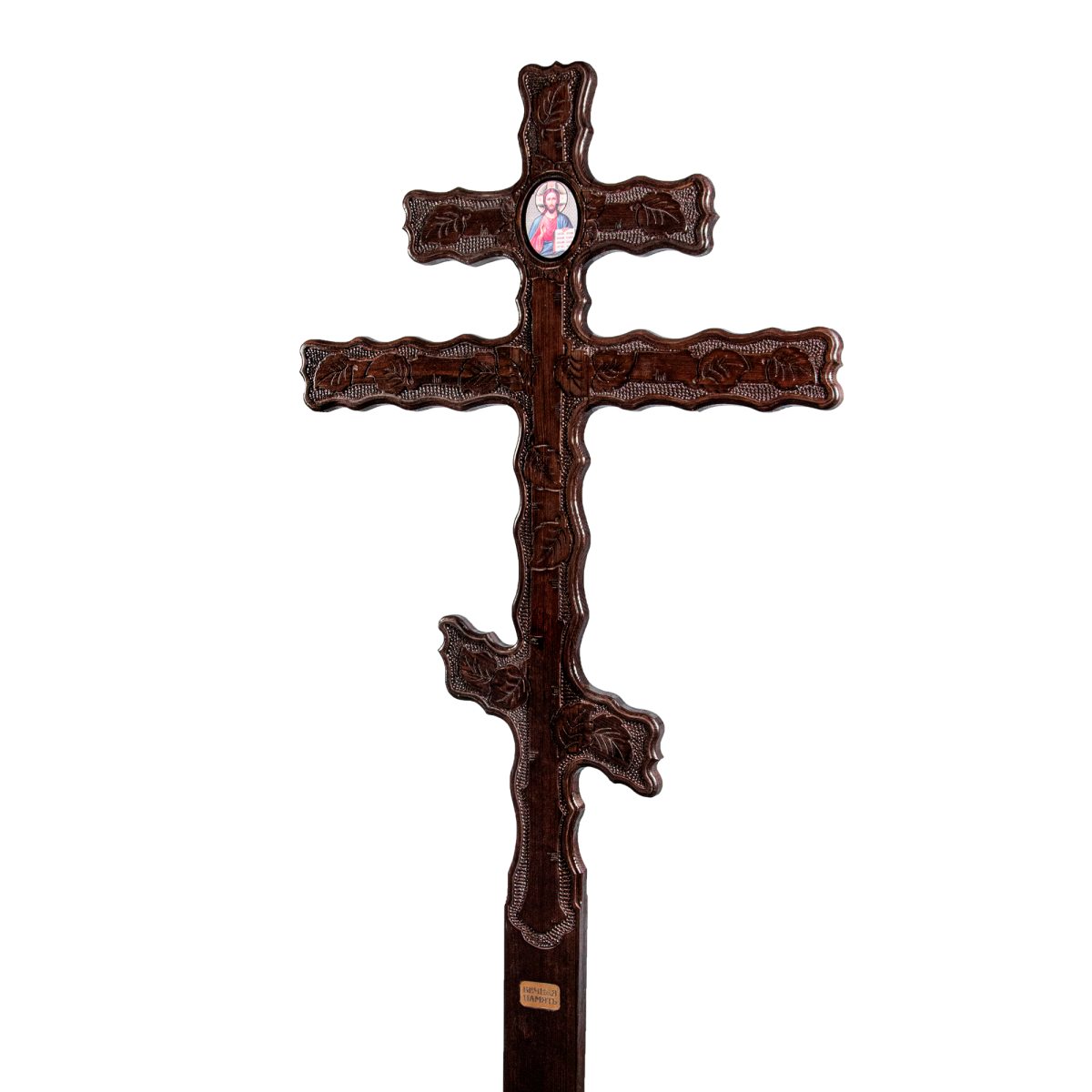 Крест на могилу сосновый Березка-Волна с иконой Иисус