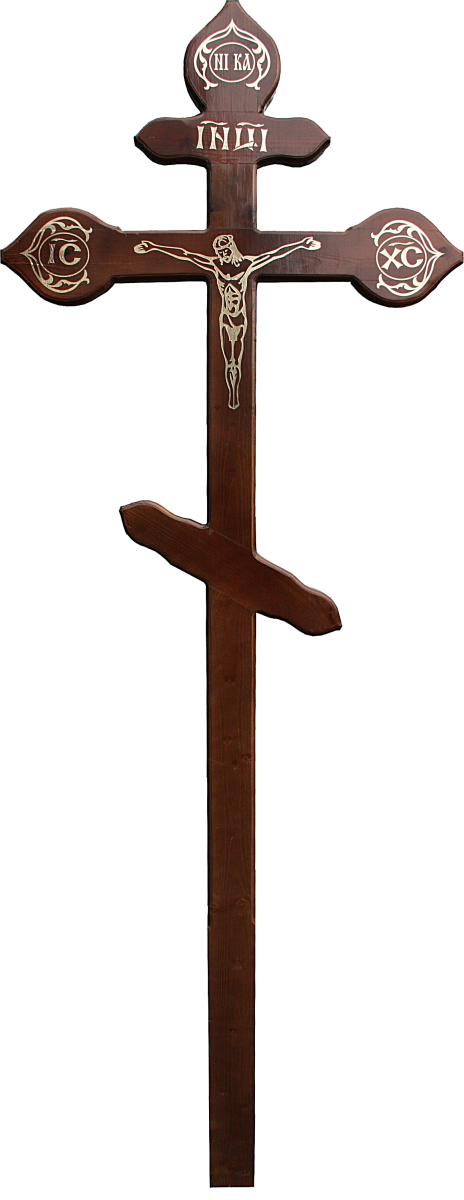 Крест на могилу сосновый фигурный с распятием фольга