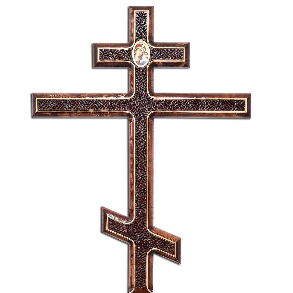 Крест на могилу сосновый прямой с иконой