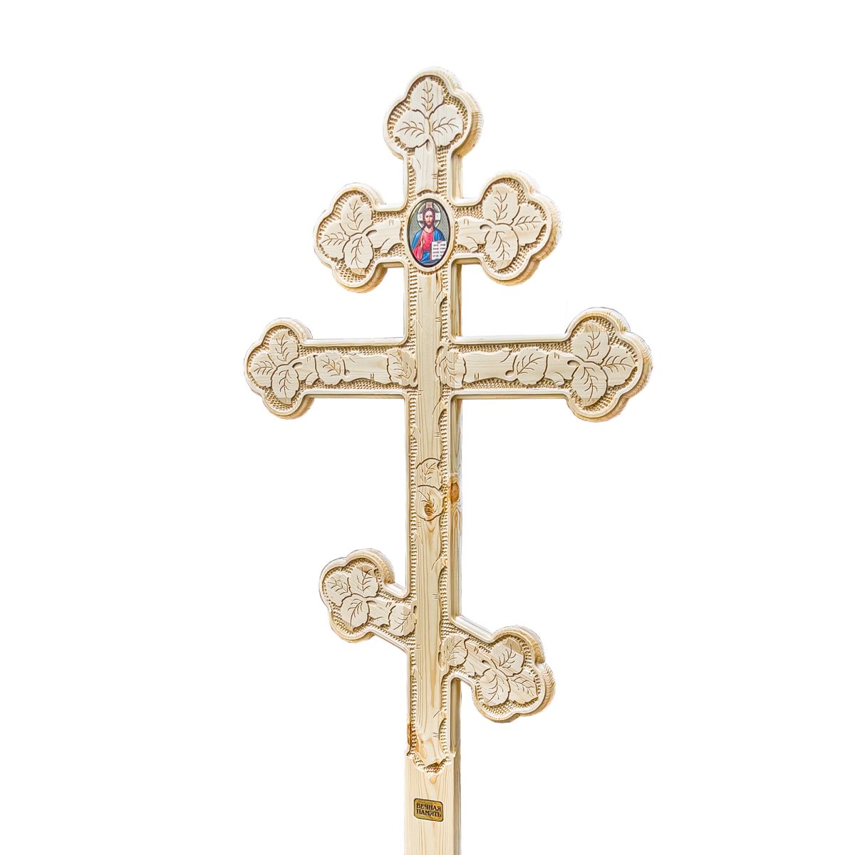 Крест на могилу сосновый фигурный Березка с иконой Иисус