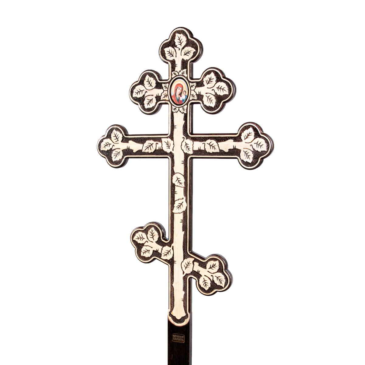 Крест на могилу сосновый фигурный Березка с иконой Богородица